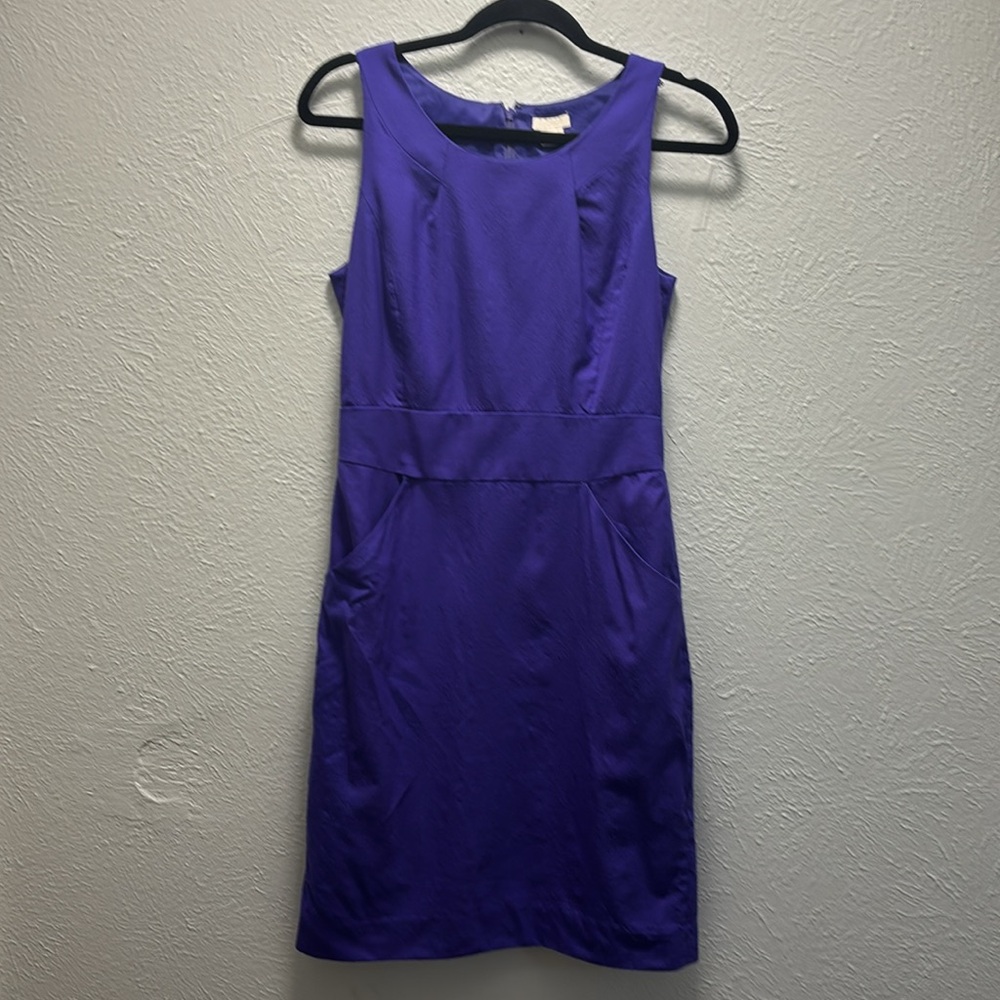 J.Crew Purple Wool Blend Classic Sheath Dress Size 6 has Pockets
